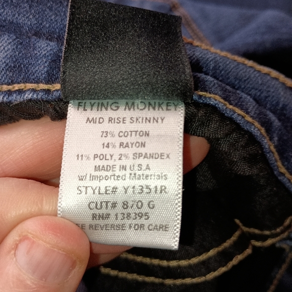 FLYING MONKEY Designer distressed ripped Thrash Holy Dark Wash blue jeans (#196) - Picture 3 of 7